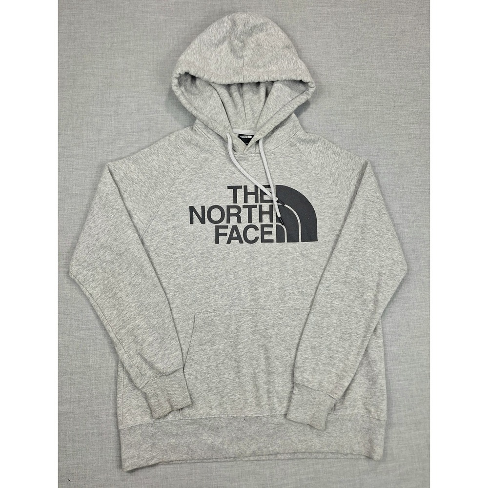 The North Face Womens Grey Heather Logo Pullover Hoodie Size M Raglan Sleeve
